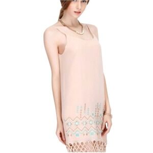 Lost April Anthropologie Size Small Finge Aztec Embroidered Midi Slip Dress Pink